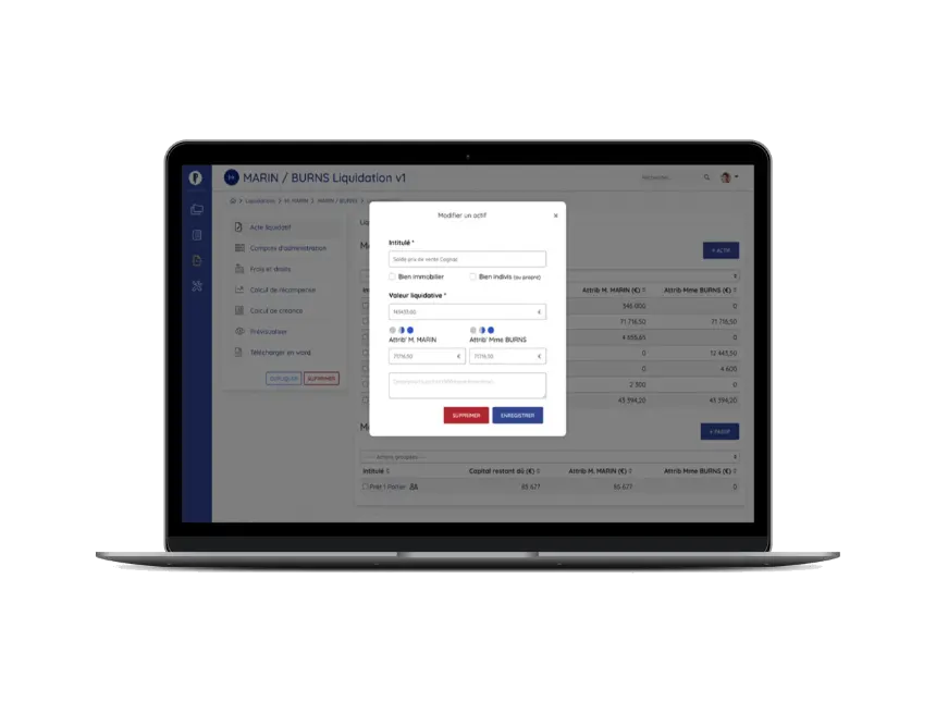 Interface liquidation divorce